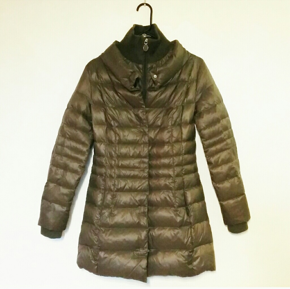 Olive hip length down coat